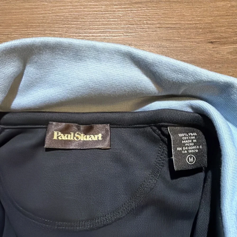 Paul Stuart Mens MEDIUM 1/4 Zip Sweater PimaCotton Pullover Mock Neck Black Blue
